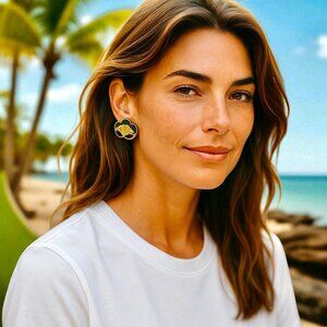 Laurel Burch Clip-On Enamel Earrings Plum Blossom Signed Vintage